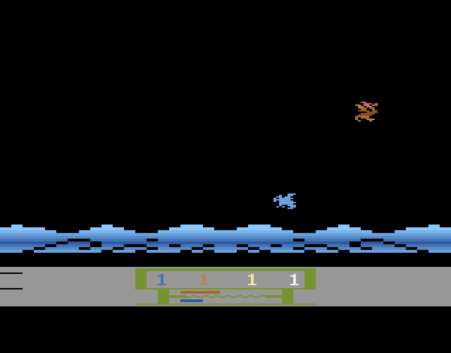 Wing War Atari 2600 Screenshot: Each creature that appears is an opportunity to gain a crystal if you can defeat it.