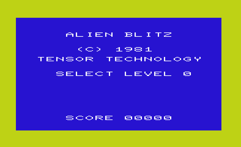 Alien Blitz Commodore VIC-20 Screenshot: Title screen.