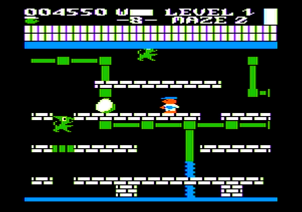 Trolls and Tribulations Apple II Screenshot: Level 1, maze 2 start.