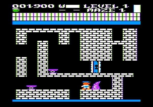 Trolls and Tribulations Apple II Screenshot: Use the trampolines to reach higher heights...