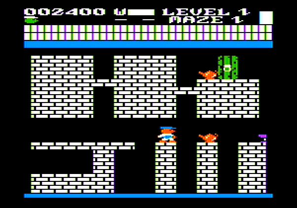Trolls and Tribulations Apple II Screenshot: Don't fall in these gaps.