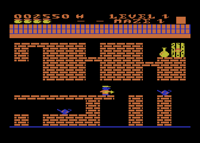Trolls and Tribulations Atari 8-bit Screenshot: Jump carefully over these gaps.