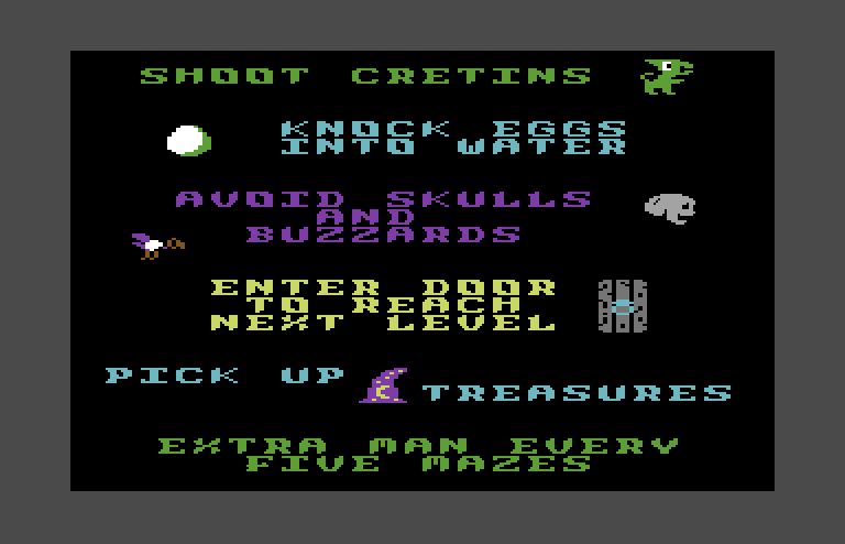 Trolls and Tribulations Commodore 64 Screenshot: The objects and characters found in the game.