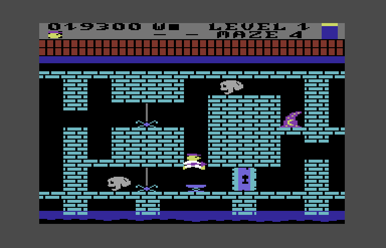 Trolls and Tribulations Commodore 64 Screenshot: Leaping between platforms...