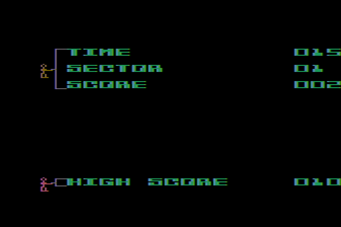 K-Star Patrol Atari 8-bit Screenshot: When the game is over, the crew drags your final score onto the screen.