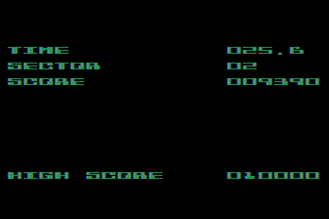 K-Star Patrol Atari 8-bit Screenshot: Game over, here's my score.