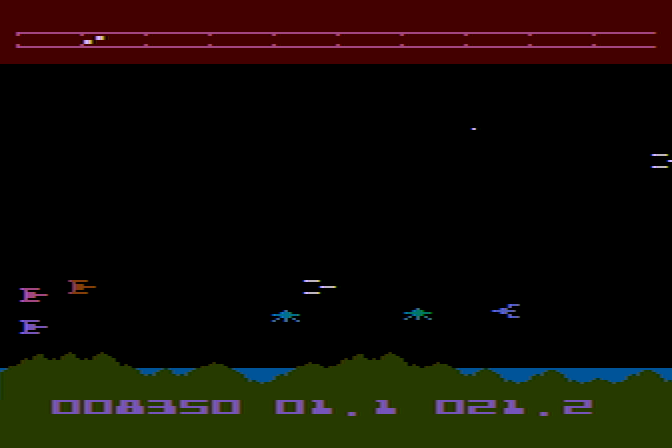 K-Star Patrol Atari 8-bit Screenshot: I'm running out of ships!
