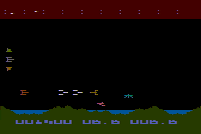 K-Star Patrol Atari 8-bit Screenshot: Firing at enemy ships.