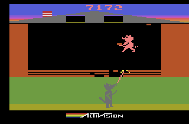 Oink! Atari 2600 Screenshot: Starting the brick house...