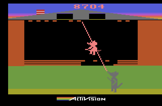 Oink! Atari 2600 Screenshot: The wolf almost got me!