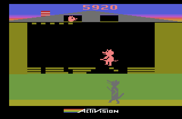 Oink! Atari 2600 Screenshot: The gaps get larger, I need to hurry!