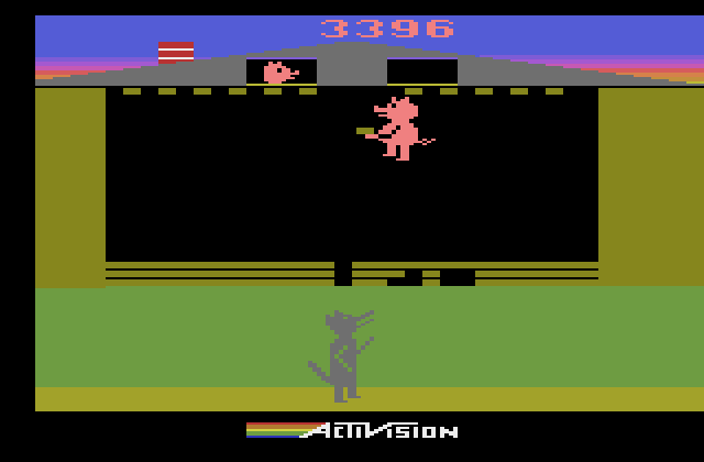 Oink! Atari 2600 Screenshot: The pig in the house of sticks...