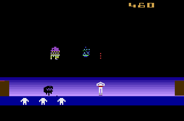 Space Cavern Atari 2600 Screenshot: Don't get caught by that creature on the left...