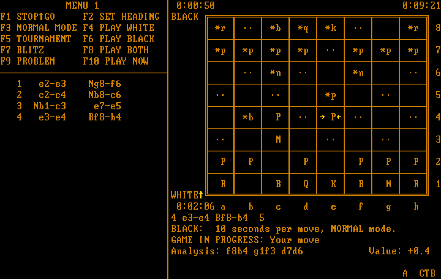 Chess IBM PC/Compatibles Screenshot: The game information screen.