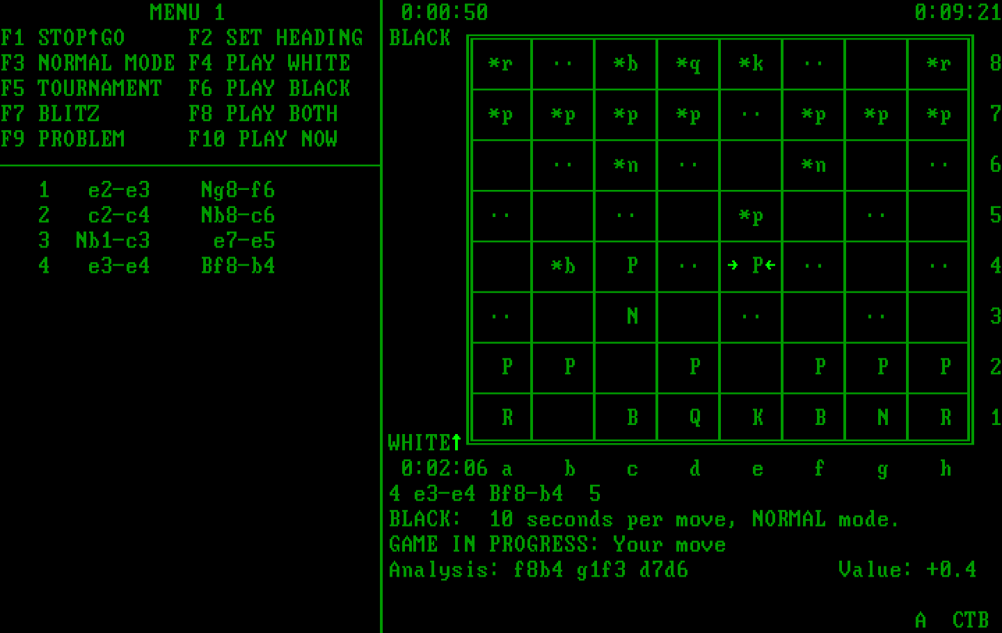 Chess IBM PC/Compatibles Screenshot: The game information screen.
