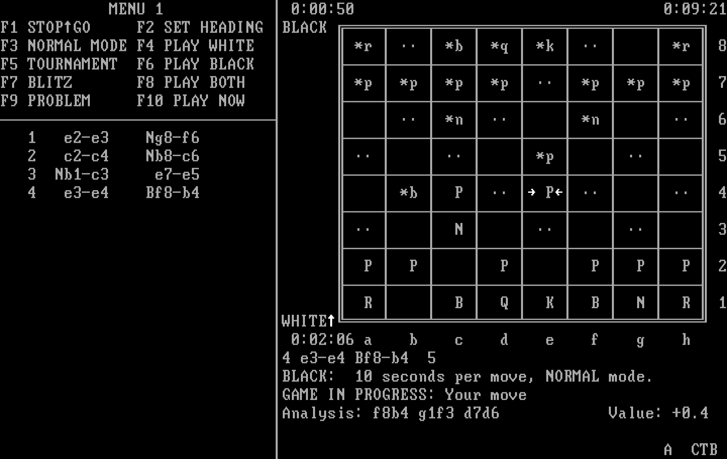 Chess IBM PC/Compatibles Screenshot: The game information screen.