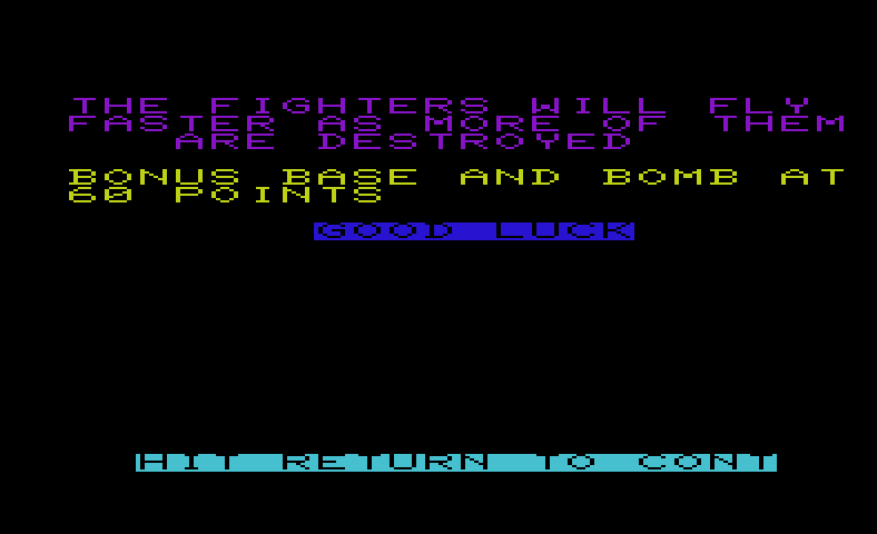 Cylon Zap Commodore VIC-20 Screenshot: Game instructions, part 2.