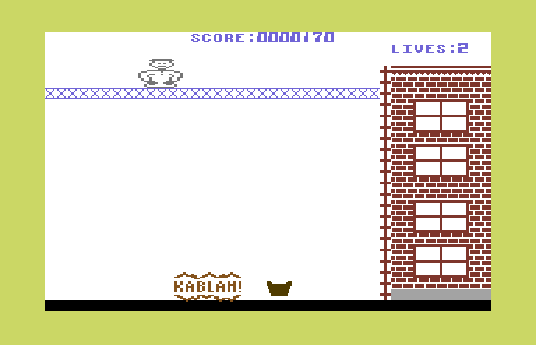 Kablam! Commodore 64 Screenshot: Kablam! I missed a bomb and it exploded.