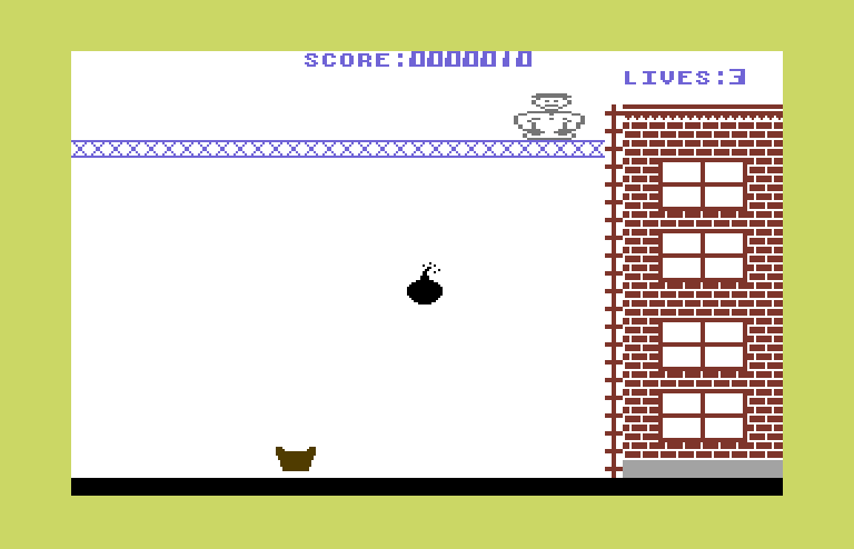 Kablam! Commodore 64 Screenshot: Catch the falling bombs...