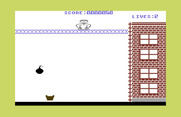 Kablam! for Commodore 64 - There's always one bomb at a time, but can move slow or fast depending on the skill level.