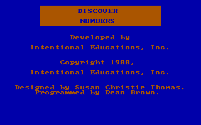 Discover Numbers IBM PC/Compatibles Screenshot: Title screen.