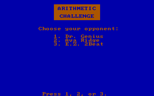 Discover Numbers IBM PC/Compatibles Screenshot: Choose your opponent...