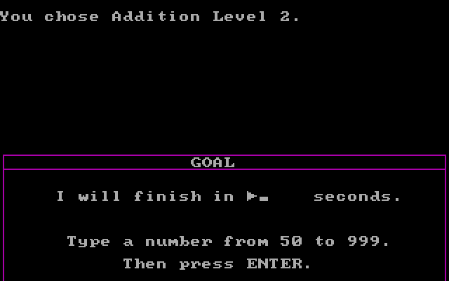 Fact Track IBM PC/Compatibles Screenshot: You can set a goal for each lesson.
