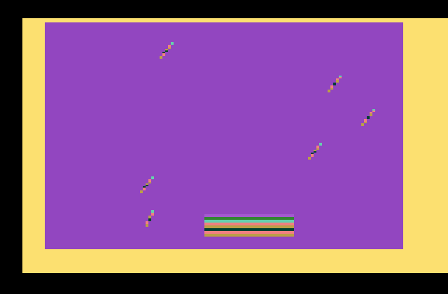 Swordquest: FireWorld Atari 2600 Screenshot: In this scene defend yourself from flaming hot knives!
