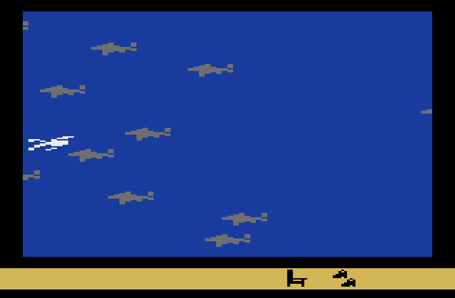 Swordquest: WaterWorld Atari 2600 Screenshot: Sharks again!