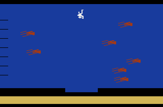 Swordquest: WaterWorld Atari 2600 Screenshot: Swimming through a school of octopi.