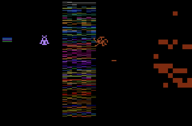 Yars' Revenge Atari 2600 Screenshot: Dodging obstacles...