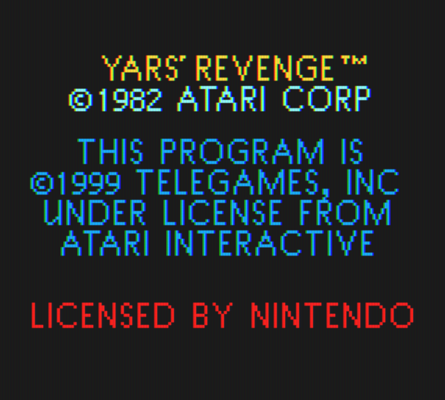 Yars' Revenge Game Boy Color Screenshot: Copyright screen.