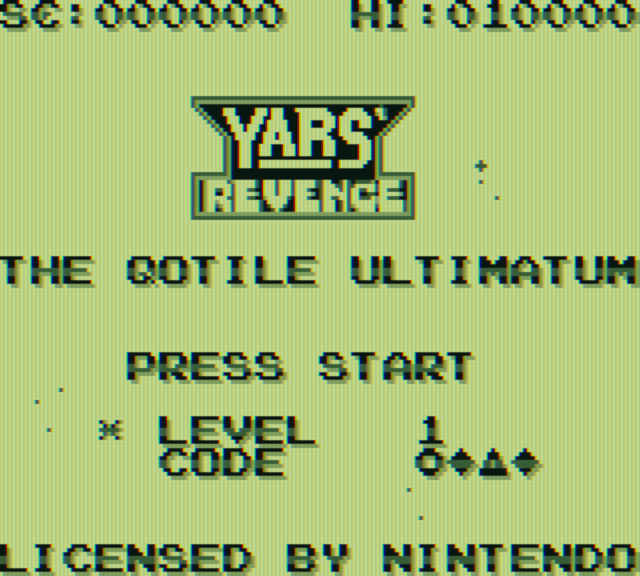 Yars' Revenge Game Boy Color Screenshot: The main menu.