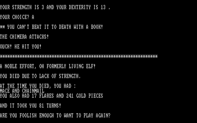 Wizard's Castle, The IBM PC/Compatibles Screenshot: Game over.