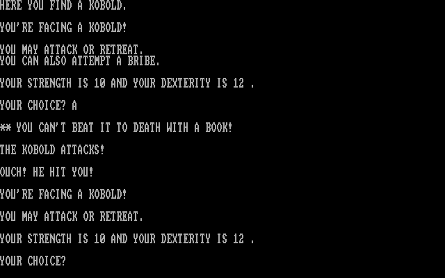 Wizard's Castle, The IBM PC/Compatibles Screenshot: Being attacked!