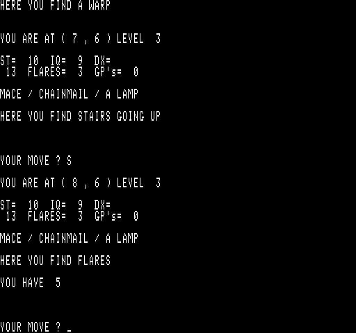 Wizard's Castle, The Exidy Sorcerer Screenshot: Found some more flares...