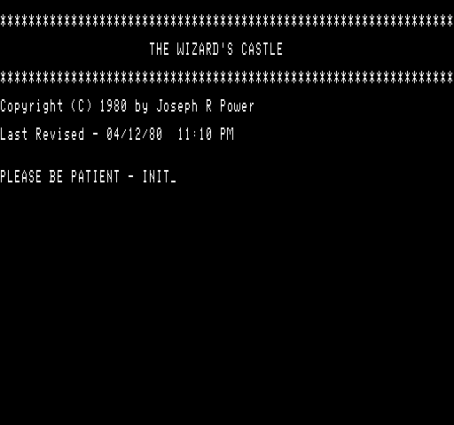 Wizard's Castle, The Exidy Sorcerer Screenshot: Title screen.