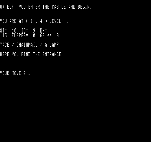 Wizard's Castle, The Exidy Sorcerer Screenshot: The game begins!