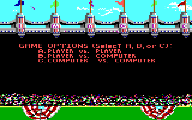 Touchdown Football IBM PC/Compatibles Screenshot: The main menu.