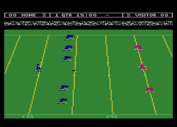 Touchdown Football Atari 8-bit Screenshot: Here's the kickoff...