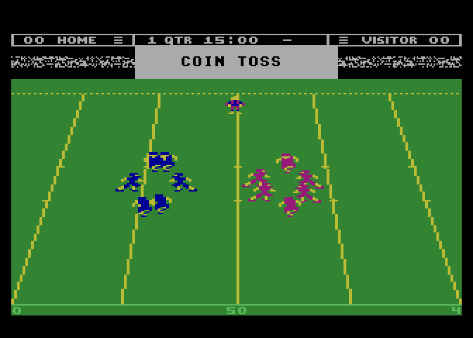 Touchdown Football Atari 8-bit Screenshot: Coin toss...