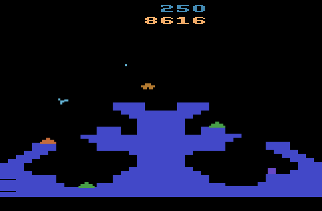 Gravitar Atari 2600 Screenshot: Watch out for that flying saucer!