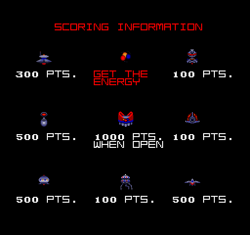Star Guards Arcade Screenshot: Attract mode; scoring information.