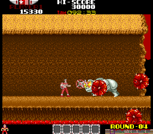 Rygar Arcade Screenshot: This rhino is hard to kill!
