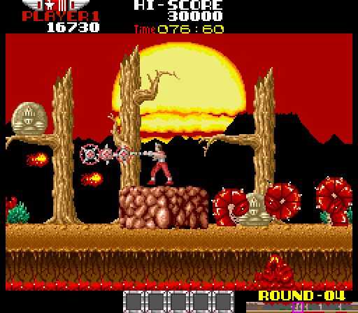 Rygar Arcade Screenshot: Enemies become more numerous as the game progresses.