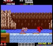 Rygar for Arcade - Don't fall off of these small platforms...