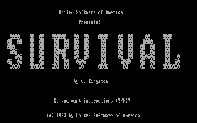 Survival Adventure IBM PC/Compatibles Screenshot: Title screen.
