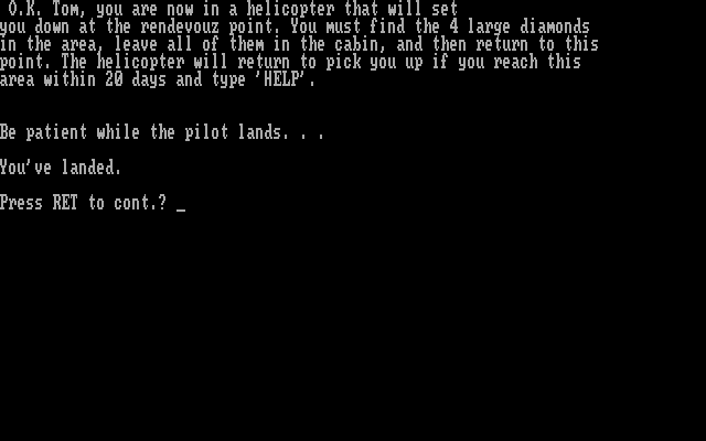 Survival Adventure IBM PC/Compatibles Screenshot: The pilot is landing the helicopter...