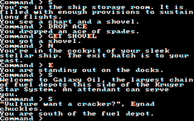 Tracer Sanction, The IBM PC/Compatibles Screenshot: You can optionally play the game without graphics, or switch to this view to see more text at once.