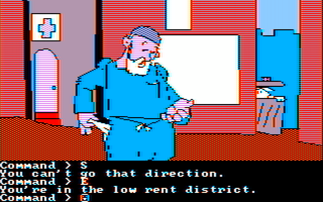 Tracer Sanction, The IBM PC/Compatibles Screenshot: Looks like a sketchy part of town.
